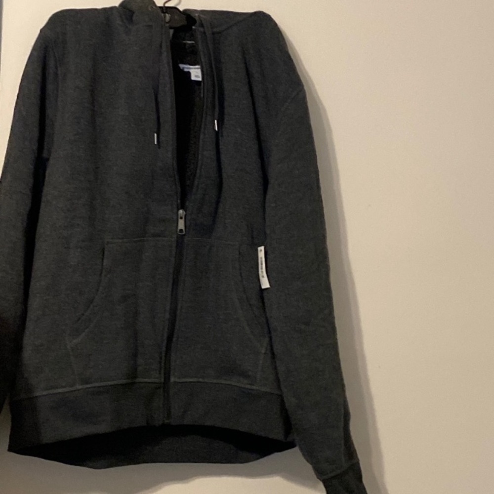 Men’s Amazon essentials hooded zip up sweatshirt jacket Sherpa lined gray large